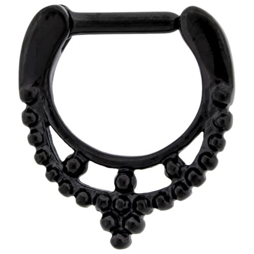 STEEL CAST 16G 1/4 SEPTUM CLICKER WITH BLACK PVD COATED BEADED COLLAR