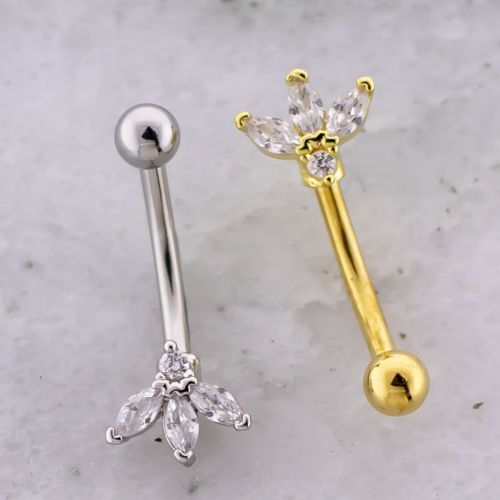 Curved Barbell w/ Marquise and Round Gems