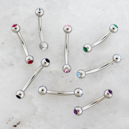 16G Steel Externally Threaded Curved Barbells w/ Gems