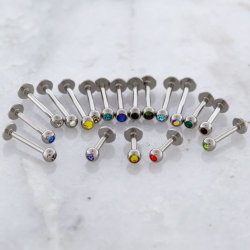 16G EXTERNALLY THREADED GEM LABRETS WITH 4MM BACK