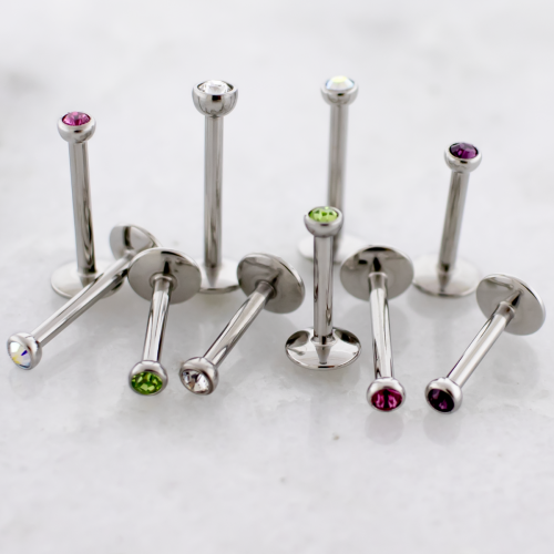 TITANIUM INTERNALLY THREADED LABRETS WITH GEMS WITH 5MM BACK