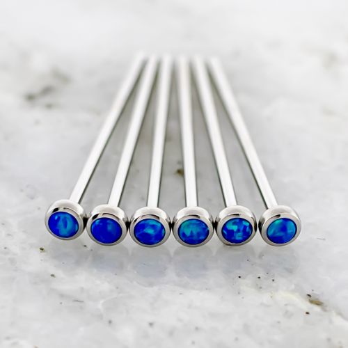 20G 3/4 Steel Nose Pin with Bezel Set Blue Opal