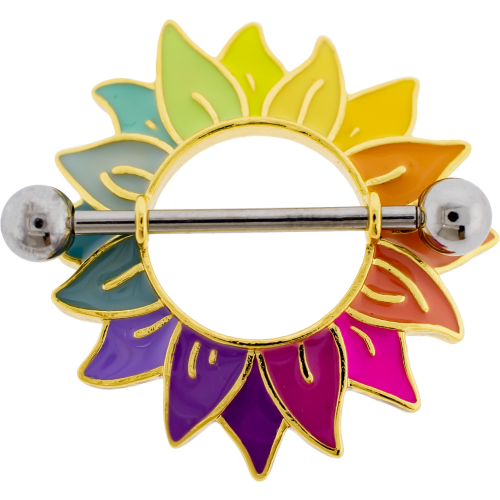 14G Nipple Shield w/ Rainbow Sunflower-1.6MM (14G)-RAINBOW