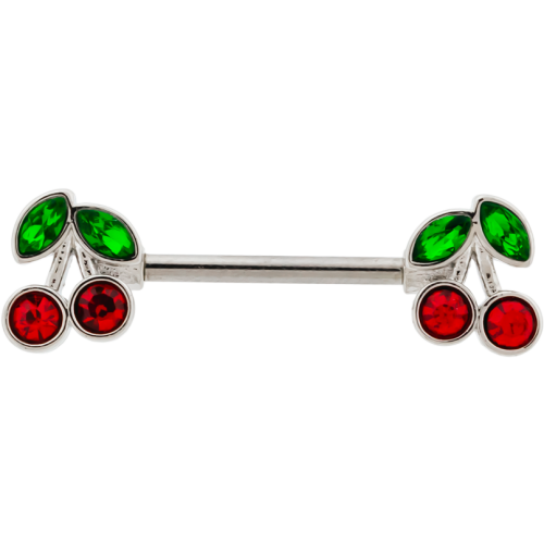 NIPPLE BARBELL WITH RED GEM CHERRY-1.6MM (14G)-14MM (9/16")-RED