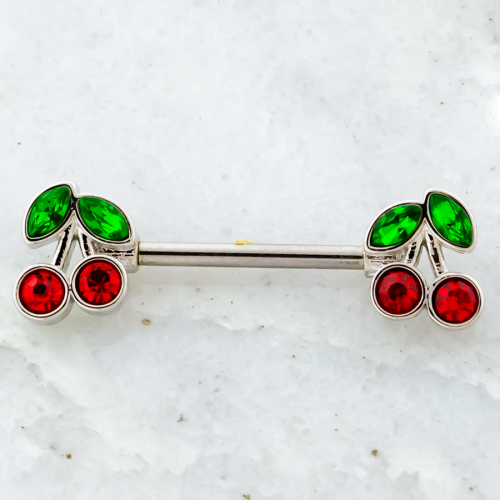 NIPPLE BARBELL WITH RED GEM CHERRY