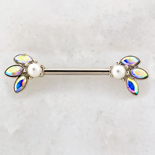 NIPPLE BARBELL WITH GEM PEARL ENDS