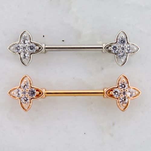 NIPPLE BARBELL WITH CLEAR PRONG SET GEM ENDS