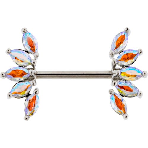 14G NIPPLE BARBELL WITH MARQUISE GEMS-1.6MM (14G)-14MM (9/16")-AURORA BOREALIS