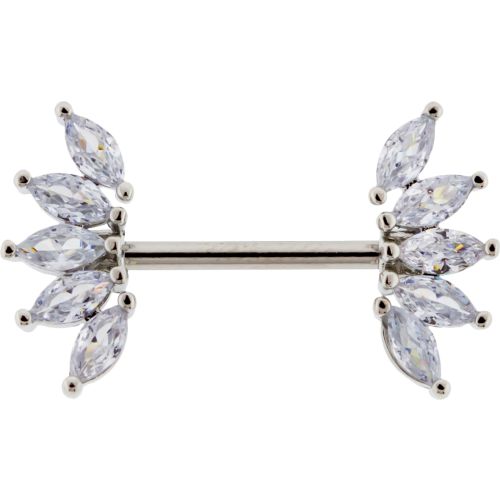 14G NIPPLE BARBELL WITH MARQUISE GEMS-1.6MM (14G)-14MM (9/16")-CLEAR