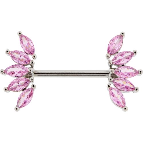 14G NIPPLE BARBELL WITH MARQUISE GEMS-1.6MM (14G)-14MM (9/16")-PINK