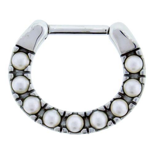 STEEL CAST 16G 5/16 SEPTUM CLICKER WITH PRONG-SET PEARLS