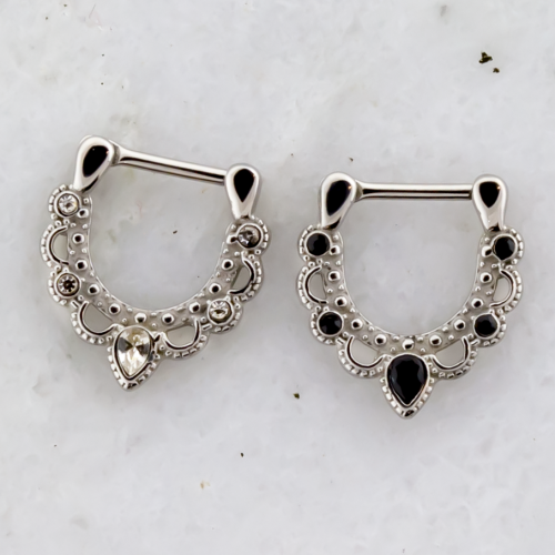 SEPTUM/DAITH CLICKER WITH FILIGREE CUTOUT WITH GEMS