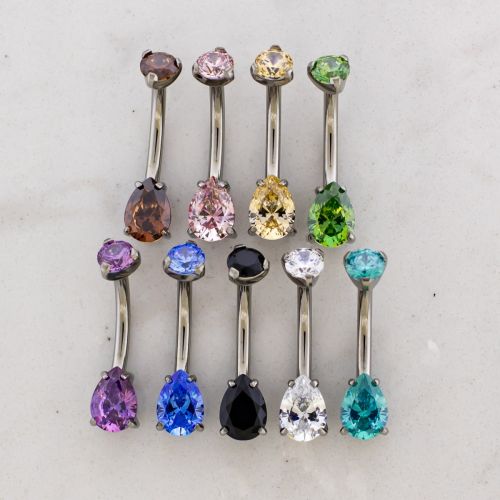 14G Titanium Teardrop Belly Ring w/ Premium Zirconia