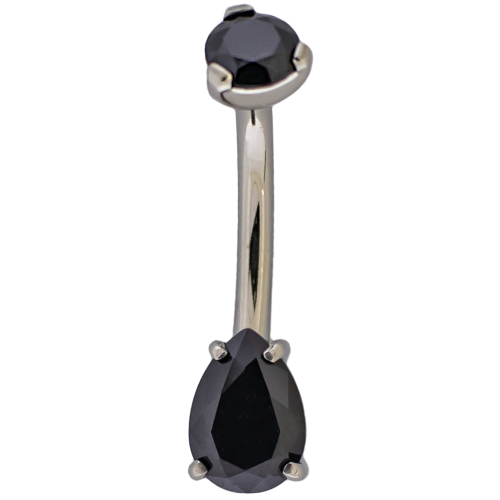 14G TITANIUM TEARDROP BELLY RING W/ PREMIUM ZIRCONIA-10MM (3/8")-CERAMIC BLACK