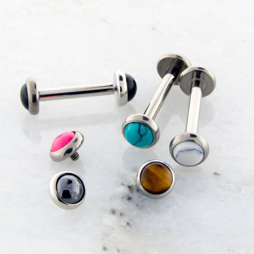 14G STEEL BARBELL W/ CABOCHON DISC 