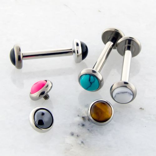 16G STEEL BARBELL W/ CABOCHON DISC 
