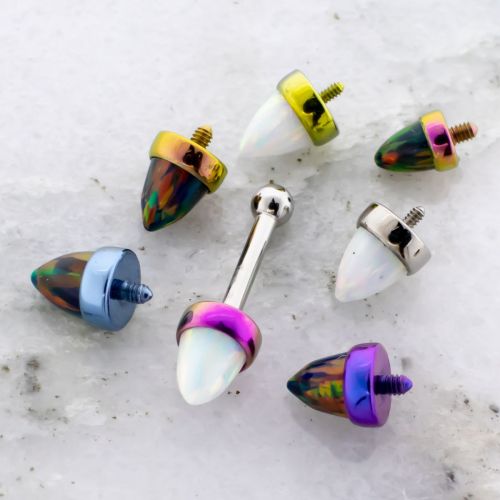 14G Titanium Barbell with Synthetic Opal Cone/ Spike