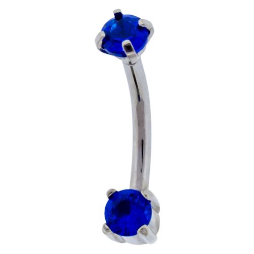 316L STEEL CRV 16G 3/8 INTERNALLY THREADED EYEBROW CURVE WITH DOUBLE PRONG SET FRONT FACING CAPRI BLUE CUBIC ZIRCONIA