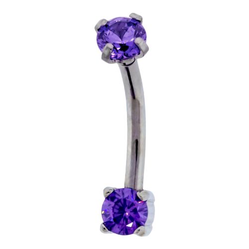 316L STEEL CRV 16G 3/8 INTERNALLY THREADED EYEBROW CURVE WITH DOUBLE PRONG SET FRONT FACING TANZANITE CUBIC ZIRCONIA