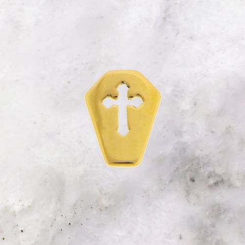 TEGAN'S TOOTH GEMS 18KT GOLD COFFIN WITH GOTHIC CROSS