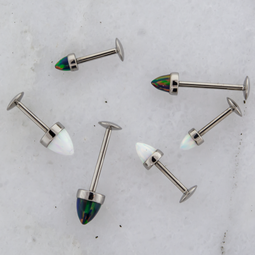 18G/16G TITANIUM LABRET WITH OPAL SPIKES/CONES
