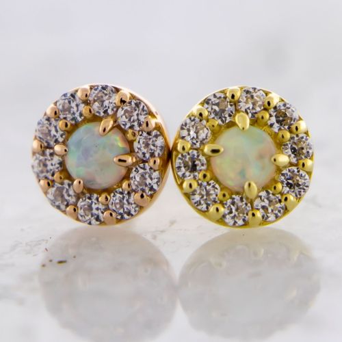 18KT GOLD THREADLESS CLUSTER SET WITH LAB CREATED OPAL AND PREMIUM ZIRCONIA