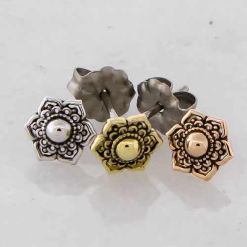 Titanium Earring Studs With Mandala Flower Ends