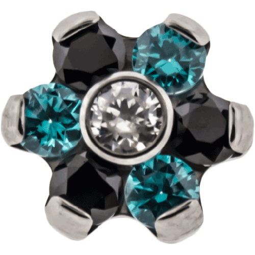 6 ALTERNATING MINT AND BLACK AND 1 CENTER CLEAR GEM FLOWER SOLD INDIVIDUALLY