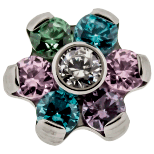 2 MINT 2 PINK 1 FANCY GREEN 1 AMETHYST AND 1 CENTER CLEAR GEM FLOWER SOLD INDIVIDUALLY