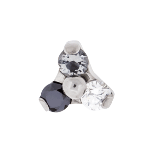 REPLACEMENT HEAD INTERNALLY THREADED TITANIUM ASTM F-136 14G PRONG SET 1 2MM CLEAR, BLACK AND BLACK DIAMOND TRINITY CLUSTER GEM SOLD INDIVIDUALLY