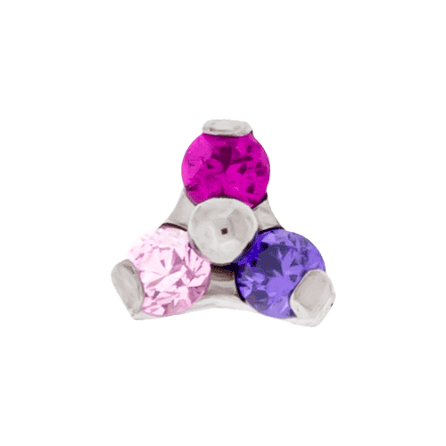 REPLACEMENT HEAD INTERNALLY THREADED TITANIUM ASTM F-136 16G PRONG SET 1 2MM FUSHIA, ROSE AND TANZANITE TRINITY CLUSTER GEM SOLD INDIVIDUALLY