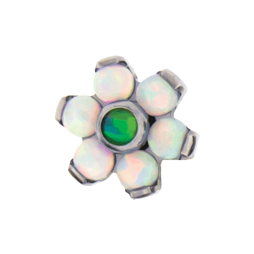REPLACEMENT HEAD INTERNALLY THREADED TITANIUM ASTM F-136 14G 4MM LIME GREEN AND WHITE OPAL FLOWER SOLD INDIVIDUALLY