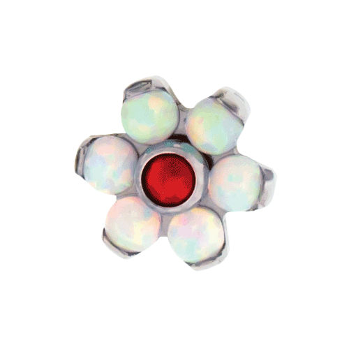 TITANIUM THREADLESS WHITE OPAL FLOWER REPLACEMENT HEAD-4MM-WHITE/RED OPAL