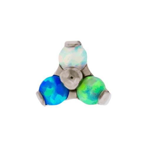 REPLACEMENT HEAD INTERNALLY THREADED TITANIUM ASTM F-136 16G PRONG SET 1 2MM WHITE, BLUE AND LIME GREEN OPAL TRINITY CLUSTER SOLD INDIVIDUALLY
