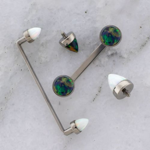 14G Titanium Flat Surface Barbell w/ Opal Cone Ends