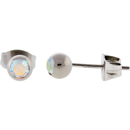 Titanium Stud Earring with Bezel Set Round Premium Crystal-AURORA BOREALIS-3MM