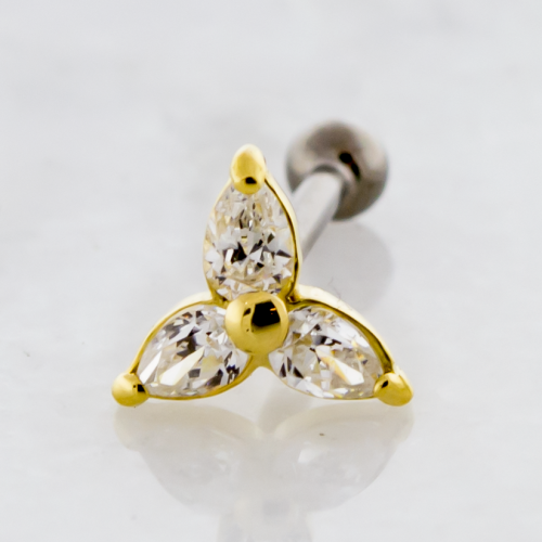 THREADLESS TITANIUM BARBELL WITH 18KT GOLD MARQUISE TRINITY