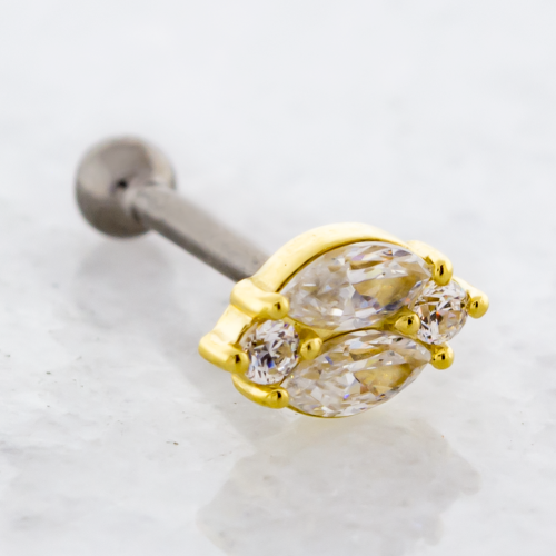 THREADLESS TITANIUM BARBELL WITH 18KT GOLD DOUBLE MARQUISE