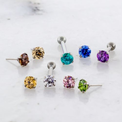 THREADLESS BARBELL WITH PRONG SET ROUND GEM