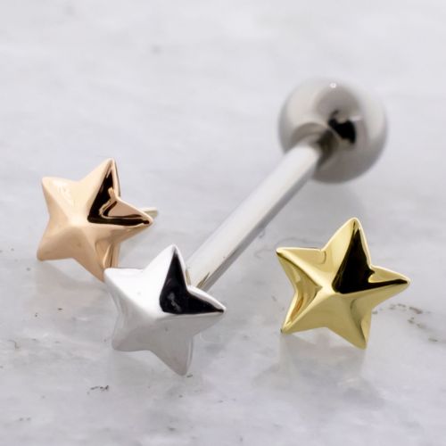 Threadless Titanium Barbell With 18k Gold Star End