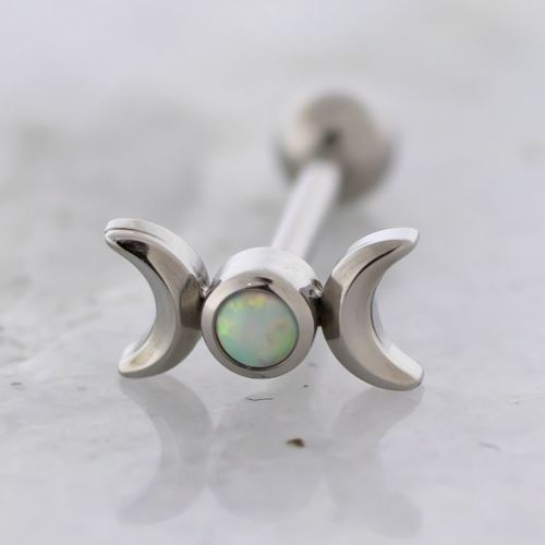 Titanium Threadless Barbell w/ Crescent Moon with Opal End
