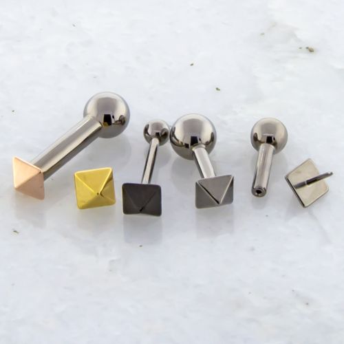 14G THREADLESS BARBELL W/ PYRAMID STUD AND FIXED BALL