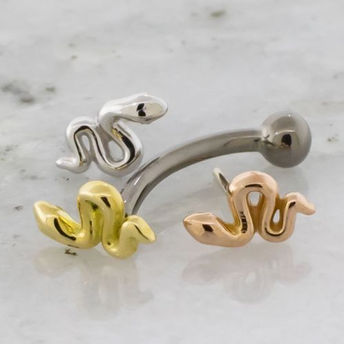 Threadless Titanium Curved Barbell With Fixed Ball & 18KT Gold Snake End