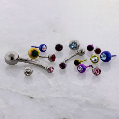 14G Titanium Threadless Curved Barbell w/ Ball with Premium Crystal End