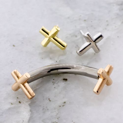 Titanium Threadless Curve With 18KT Gold Cross Ends