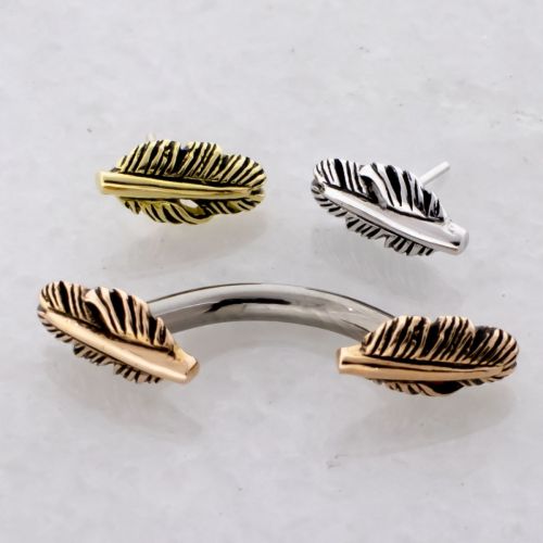 Titanium Threadless Curve With 18k Gold Feather End