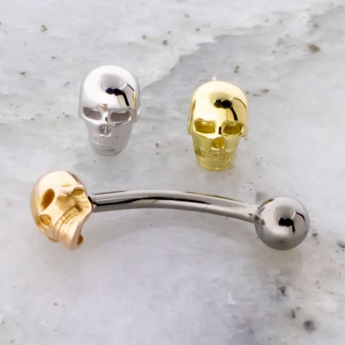 Threadless Titanium Curved Barbell With Fixed Ball & 18KT Skull End