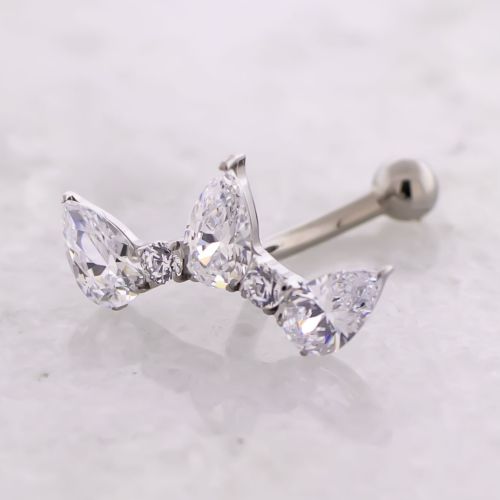 Titanium Threadless Curved Barbell w/ Pear and Round Cut Cubic Zirconia End