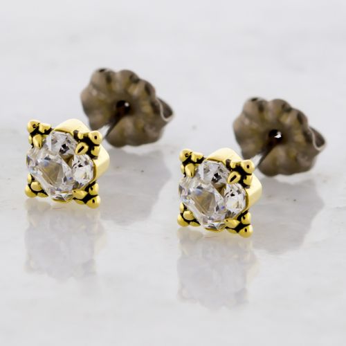 TITANIUM EARRING STUD WITH 18KT GOLD IMPERIAL CUT BEADED END