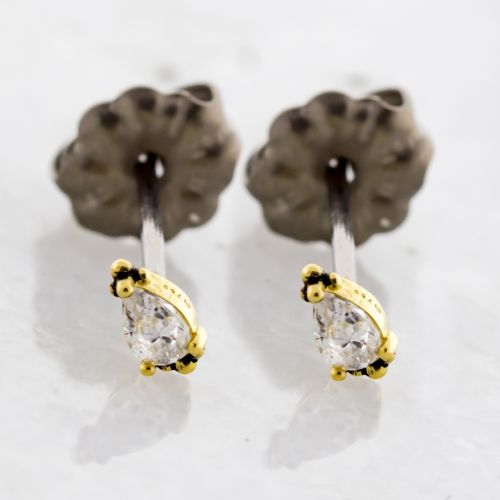 TITANIUM EARRING STUD WITH 18KT GOLD BEADED PEAR GEM